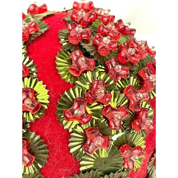VTG Beaded Ornament Ball Music Box Christmas Decor | MCM Push Pin Craft Sequin - Picture 8 of 11